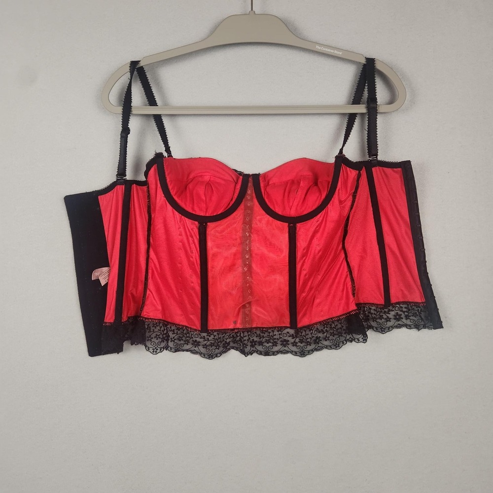 Affinitas Intimates Bustier Corset Top Womens 32C Red Black Lace Rhinestone - Picture 5 of 16